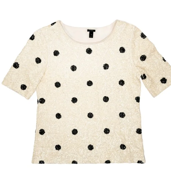 J. CREW all over sequined black and off white polka dot shirt size XS.